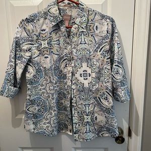 Chico's Wrinkle Resistant Button Down 3/4 Sleeve Top Size 0 (S 4-6) whit…